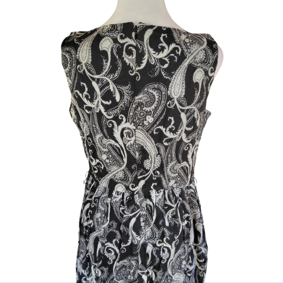 Talbot's Black & Cream Paisley Print Cotton Silk Fit & Flare Dress Size 4 - Picture 5 of 8